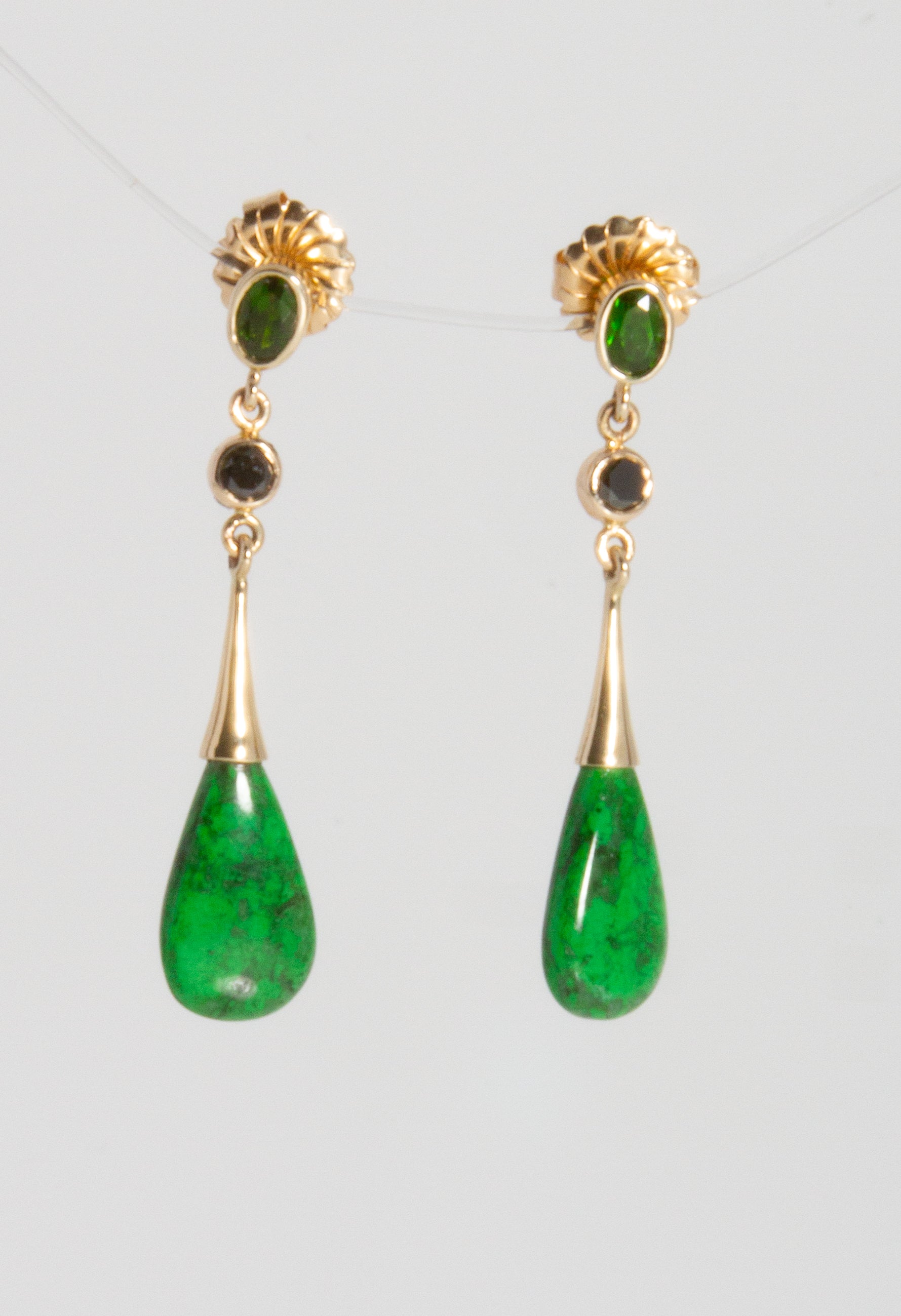 Mawsitsit, Chrome Diopside, & Black Diamond Earrings
