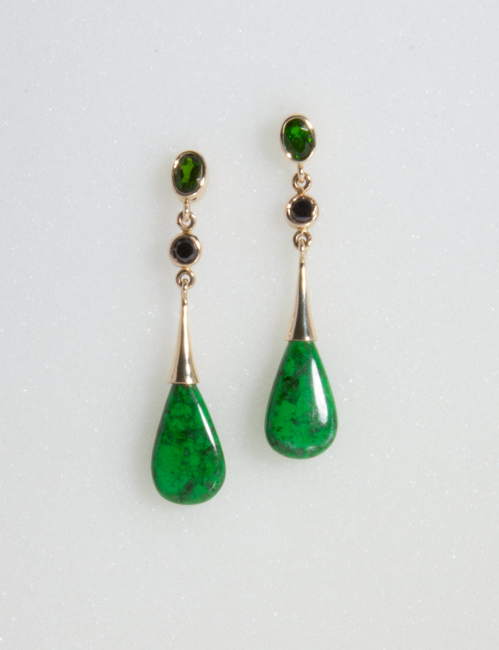 Mawsitsit, Chrome Diopside, & Black Diamond Earrings